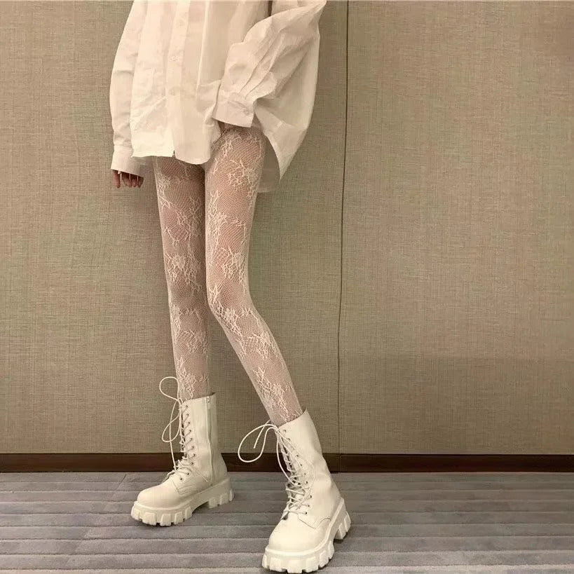 Women Rattan Sexy Stockings Club Party Anti-Snagging Flowers Tights Calcetines Fish Net Stocking Fishnet Mesh Lace Pantyhoses