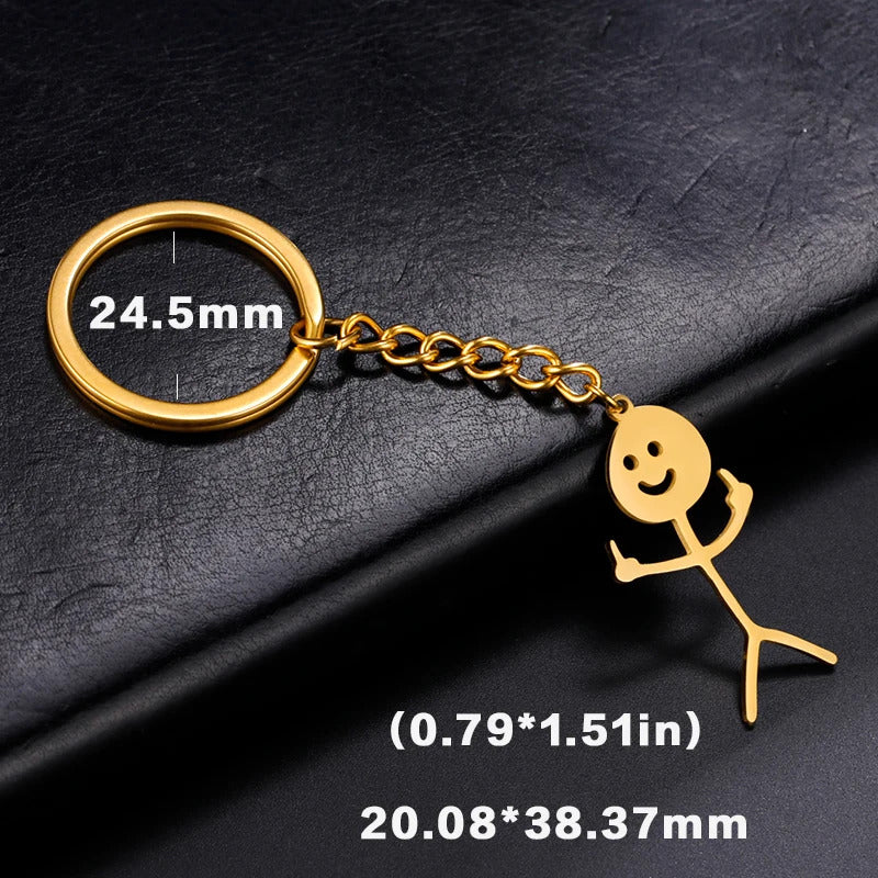 Teamer Funny Middle Finger Stickman Keychain 2024 Cute Trend School Bag Car Key Pendant Couple New Trinket Gift Keyring