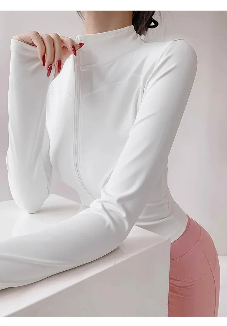 2024 Sun Quick Drying Sports Coat Women's Tight Top Yoga Jacket Long Sleeve Zipper Jacket Running Fitness Women's Jacket S-3XL