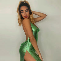 Sexy Bodycon Mini Dress for Women Bling Glitter Evening Prom Women Halter Side Slit Backless Party Club Summer Clothes