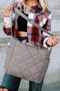 Dark Grey Quilted Zipped Large Capacity Shoulder Bag