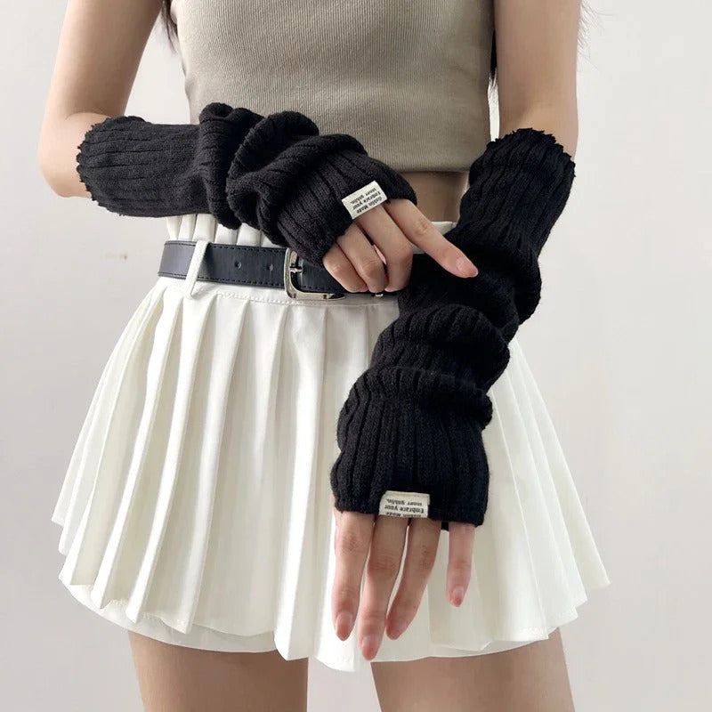 Knitted Woolen Arm Sleeve Fine Long Knitted Fingerless Gloves Warm Riding Soft Female Gloves Autumn Winter Women Arm Warmers