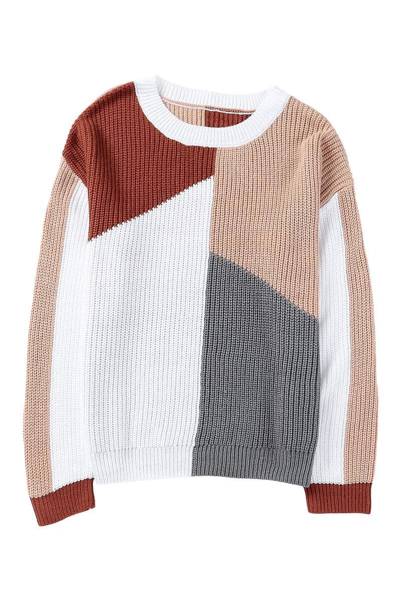 Multicolor Loose Fit Color Block Knit Sweater