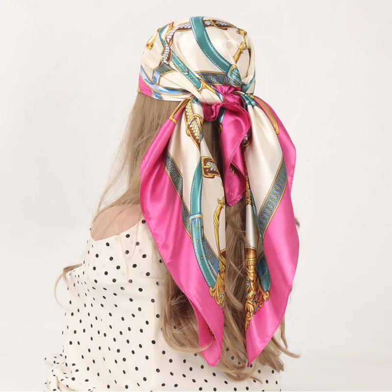 90*90cm Silk Scarf Scarftop Headwraps Women Four Seasons Hair Scarve Hijab Foulard Iuxe Bandana Femme Headscarf