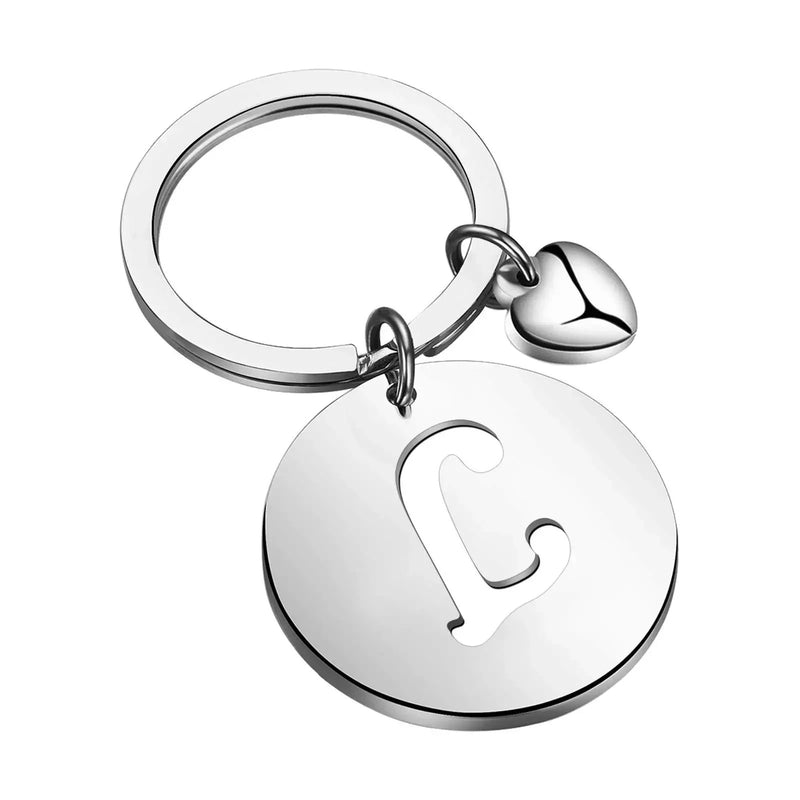 Popular A-Z  Round Brand Stainless Steel Keychain 26 Letter Keyring  Pendant Key Ring Buckle Chains for Car Motorcyle Gift