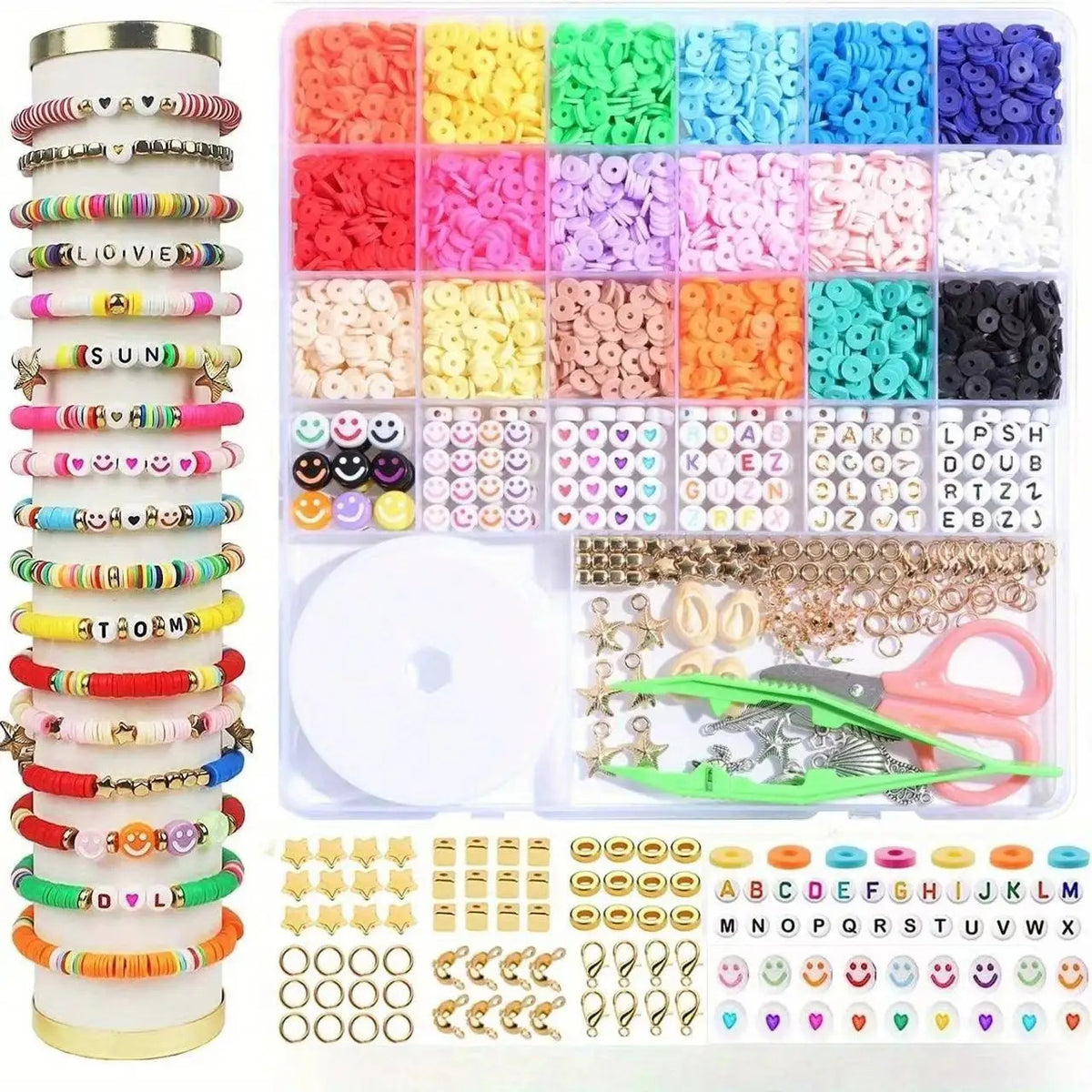 14400/4200/2400pcs Assorted Polymer Clay Beads Kit for DIY Jewelry Making - Handmade Craft for Bracelet, Necklace, Earrings