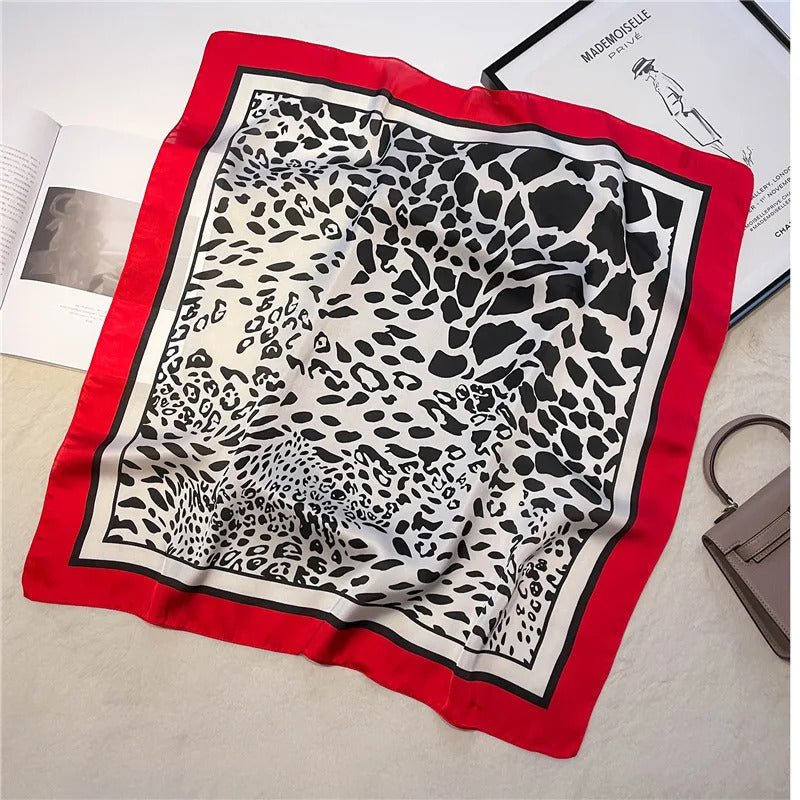 Fashionable 70*70cm Leopard Print Scarf For Women Spring/summer Soft Satin Borders Square Bandana Sun Protection Shawls