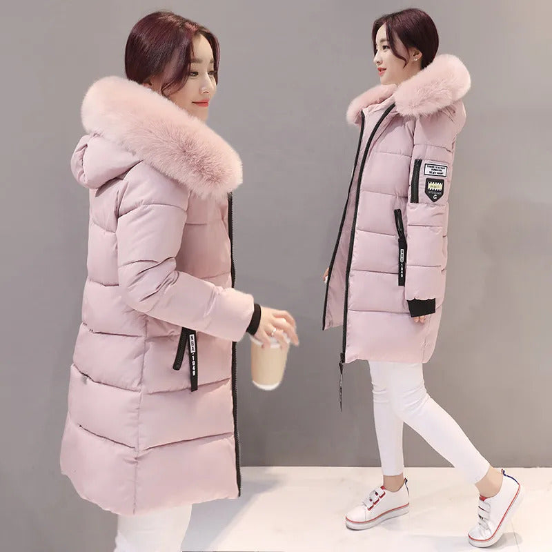 2024 Winter Women Parka Coats Long Cotton Casual Fur Hooded Jackets Thick Warm Slim-fit Jacket Female Overcoat Clothing