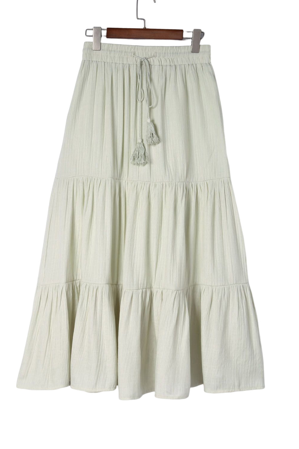 Green Drawstring High Waist Tiered Long Skirt