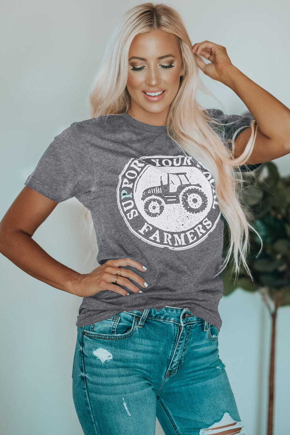 Gray SUPPORT YOUR LOCAL FARMERS Graphic Tee