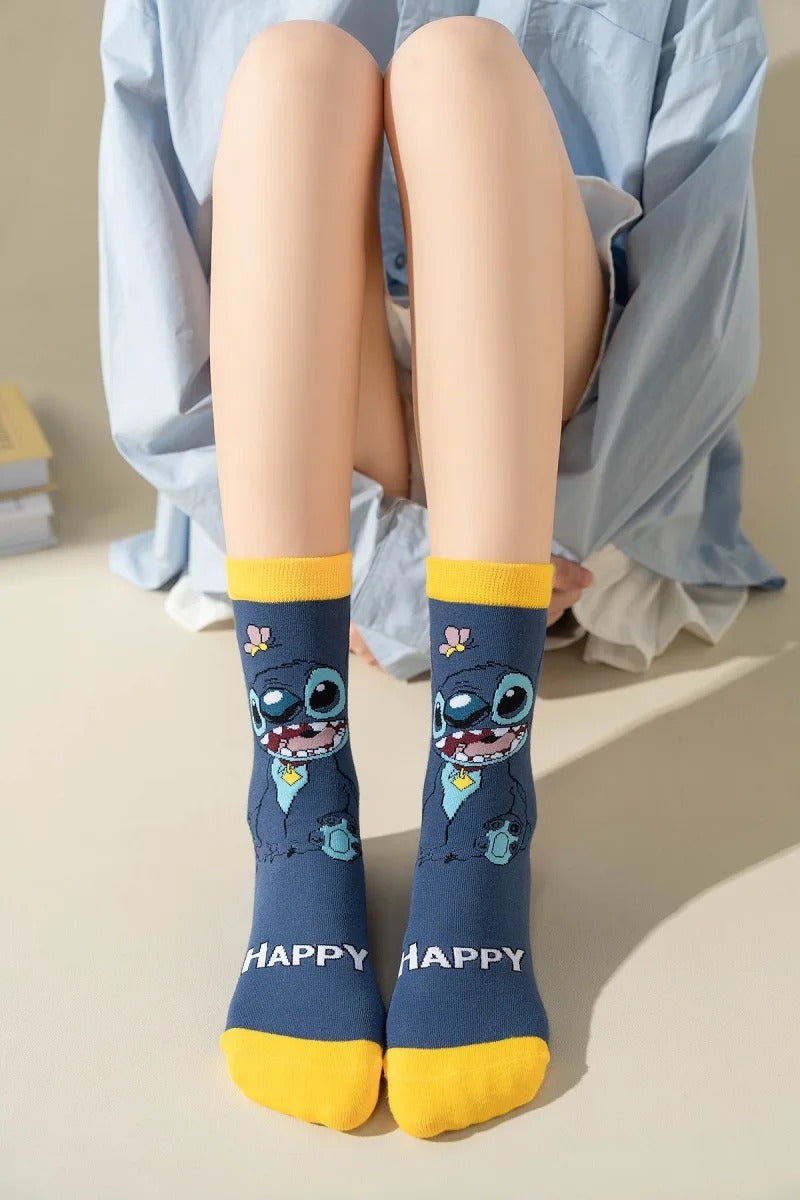 1 Pair New Design Cartoon Long Men Socks Stitch Kawaii Women Socks creative Skateboard socks Fashion knee-high Socks Size 34-42