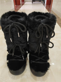 Fluffy Fur Boots 2024 Winter Fashion Sexy Faux Fox Fur Snow Boots Ladies Furry Warm Cotton Boots Female Outdoor Ski Boots