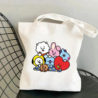 Anime Cartoon Rabbit Shoulder Bag for Women Harajuku Resuable Shopping Bags Female Street Style White Canvas Shopper Handbags