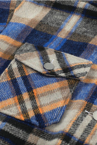 Blue Geometric Plaid Print Pocketed Shacket