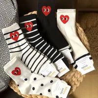 Korean version of black and white striped polka dot solid color love tide socks sports ins style trend casual socks