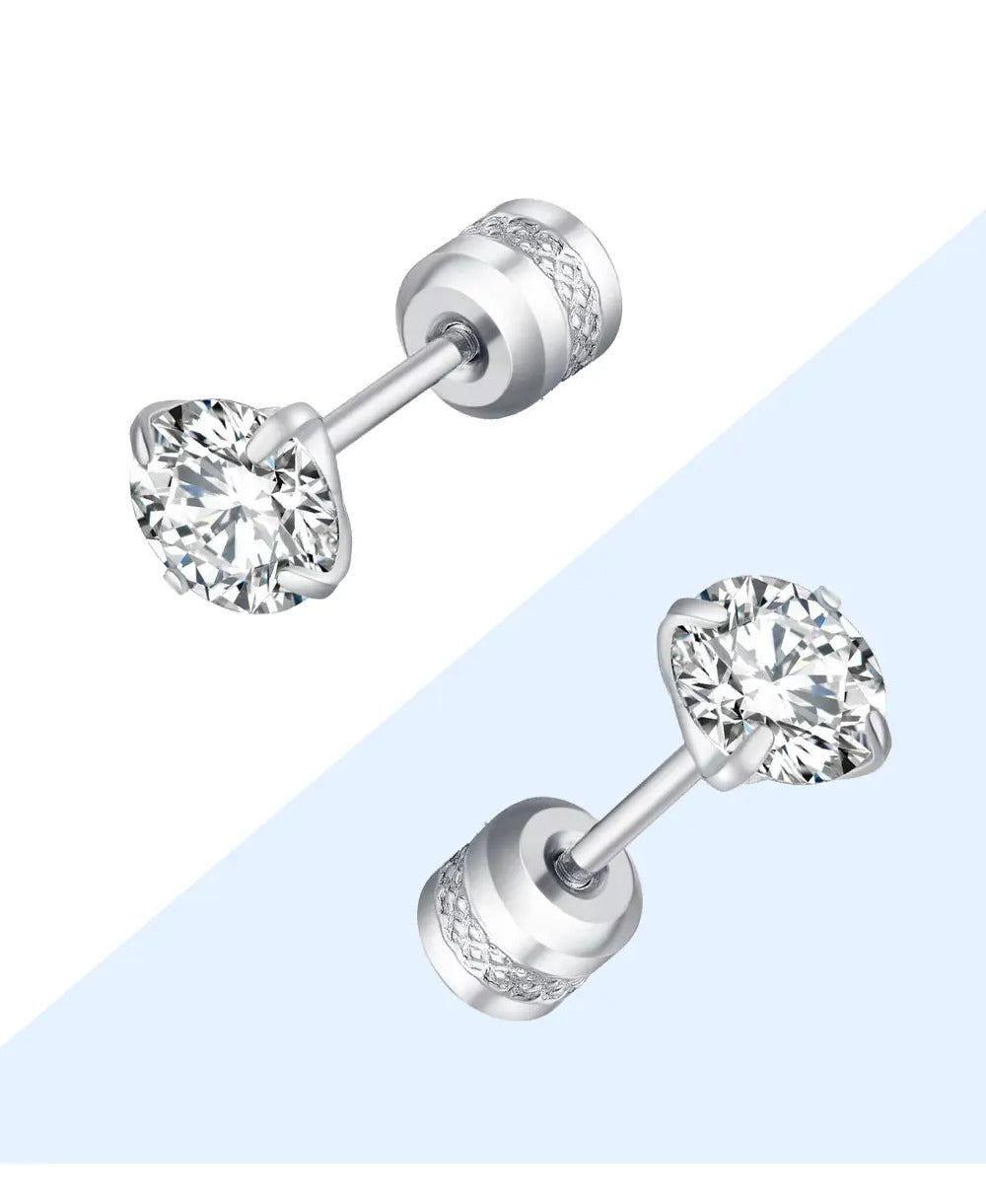 1Pair Stainless Steel Crystals Stud Earrings For Men Women Not Fade Ear Rings Jewelry