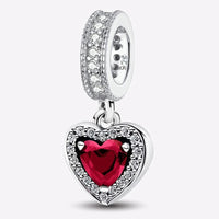 925 Sterling Silver Pendants Zircon Red Love Heart Charms Beads Fit Original Pandora Bracelet Bangles DIY Jewelry For Women