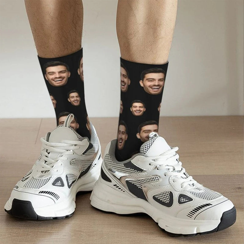 fashion custom face socks 3d printing custom text plus photos trend personality long socks the best gift for family and friends