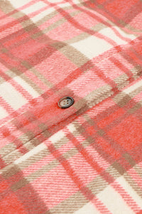 Fiery Red Sherpa Sleeve Plaid Print Shacket