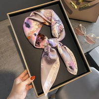 Luxury Fashion Print 70*70cm Silk Square Scarf Women Soft Satin Hairband Neckerchief Tie Female Headband Foulard Bag Ribbon