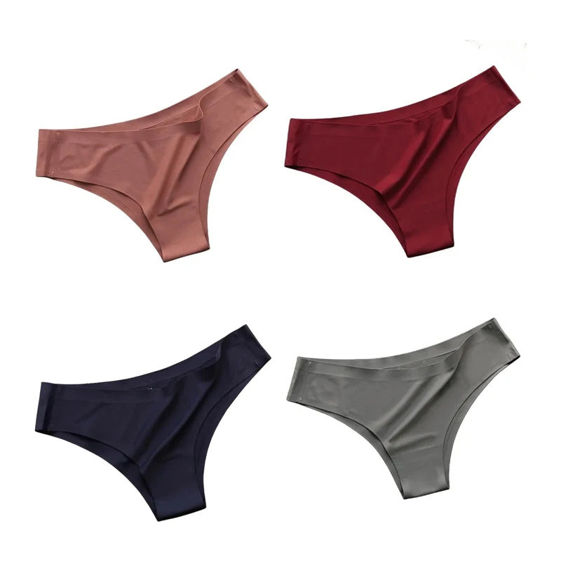 4PCS/Set Seamless Panties Women Sexy Underwear Ice Silk Underpants Low Waist G-string Female Soft Solid Ultra-thin Briefs