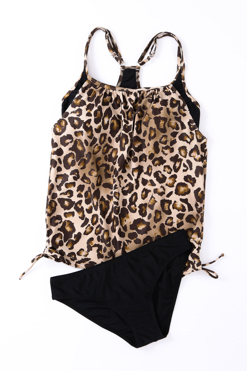 Leopard Printed Lined Tankini Swimsuit