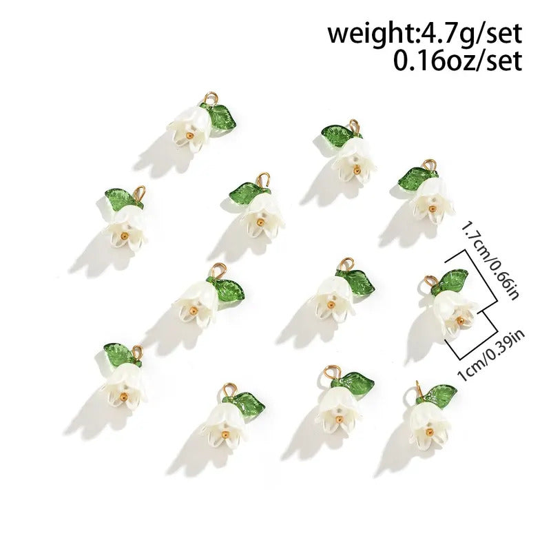 10Pcs/Set Imitation-Pearl Bell Orchid Pendant Stereoscopic Leaf Flower for DIY Necklace Bracelet Earrings Jewelry Accessories