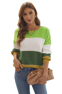 Green Pullover Colorblock Winter Sweater