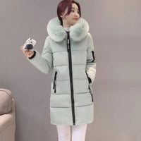 Women Winter Black Fur Collar Hooded Parka Fashion Letter Patch Zipper Pockets Long Jacket Elegant Slim Warm Thick Female Coats