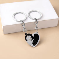 Cute Hug Cat Keychain Creative Patchwork Heart Round Keyring Couple Lovers Key Chains Bag Pendant Car Keyholder Accessories Gift