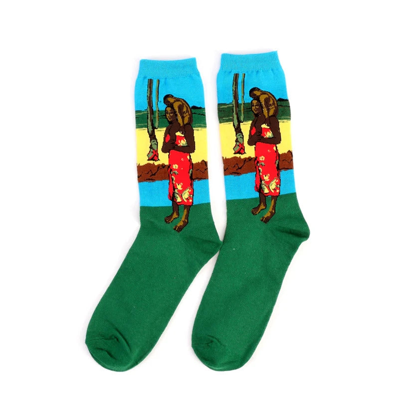 Autumn winter Retro Women Art Van Gogh Mural World Famous Oil Painting Series Men Socks Funny Socks