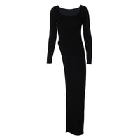 Hugcitar Autumn Fashion Solid Long Sleeve Slit Irregular Sexy Bodycon Maxi Dress Women Casual Y2K New Outfits Party Vacation