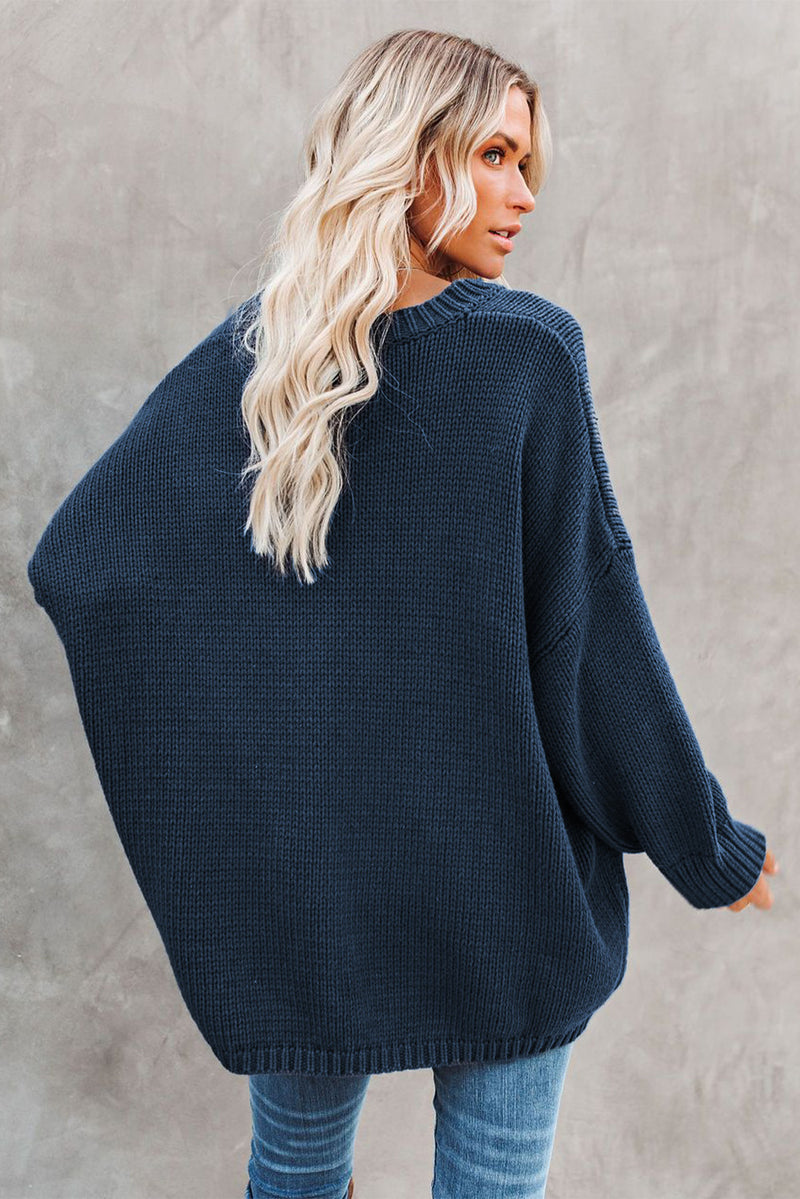 Green Oversize Knitted Drop-shoulder Sleeve Sweater