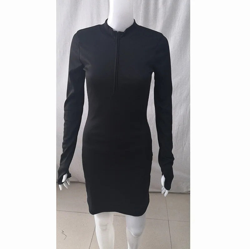 Women Half Zip Up Bodycon Party Dress Spring Autumn Long Sleeve Slim Rib Knitted Mini Dresses MYJ-myj16888