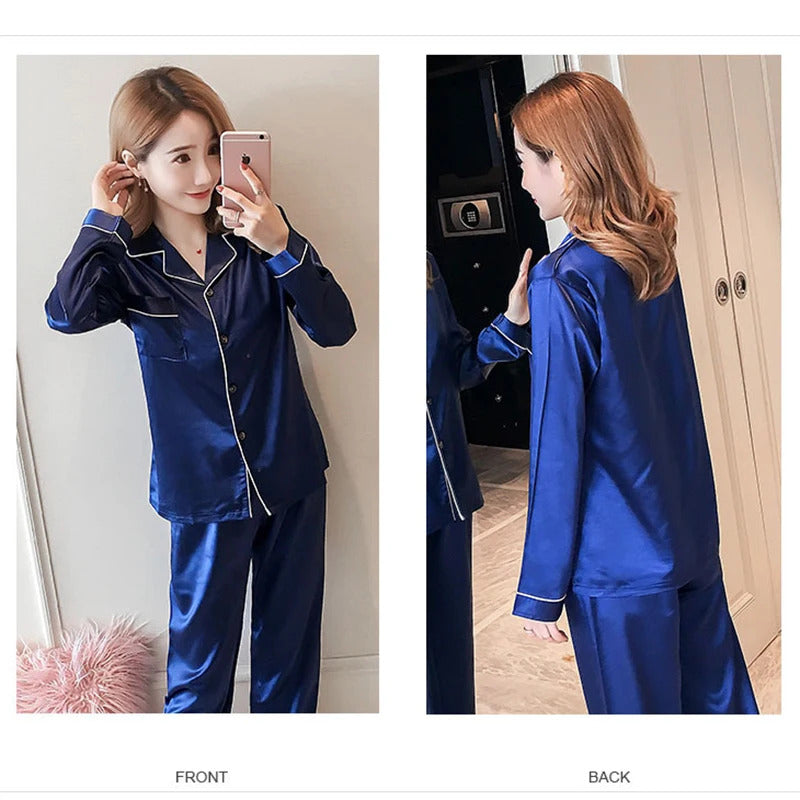 Pajamas Sets for Women 2024 Sexy Silk Women Pijama Sets Sleepwear Long-sleeve Cardigan Set Female Ice Silk Pyjamas Home Clothing