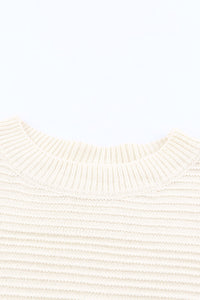 White Buttoned Shoulder Drop Shoulder Striped Sweater