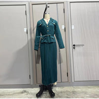 Elegant Women's Two Pieces Set Single-breasted Lapel Large Size Coat Belt Pleated Midi Skirt Suit 2025 Lady New In Matching Sets