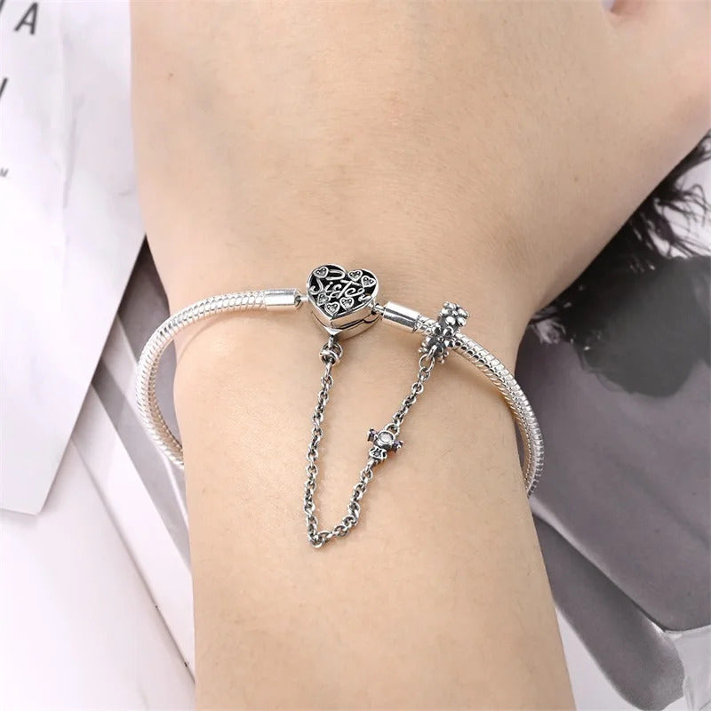 Original Bracelets 925 Silver 17-20CM Heart Safety 3mm Chain Snake Bone Bracelet Fit DIY Charms Bead Birthday Jewelry Gifts