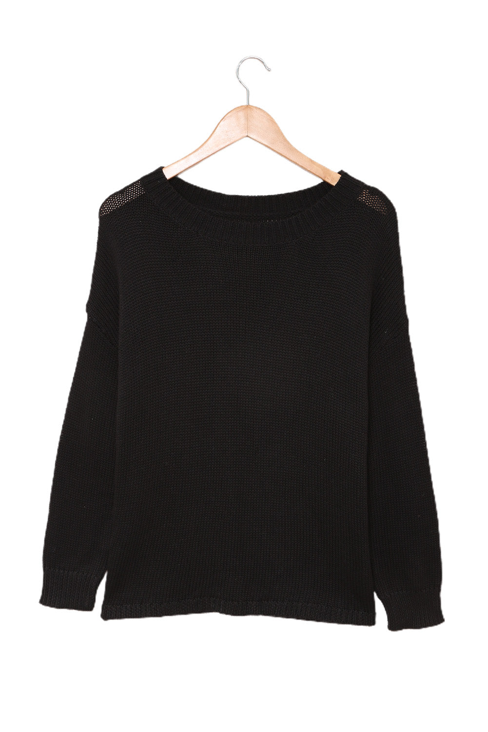 Black Oversize Knitted Drop-shoulder Sleeve Sweater