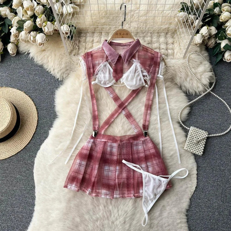 Strap Bow Hot Women Nightwear Mesh Sexy Night Dress Thin Tansparent Lace Pajamas Dress+Thong 2024 Lady Romantic Backless Nightie