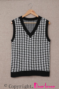 Gray V Neck Argyle Plaid Knitted Sweater Vest