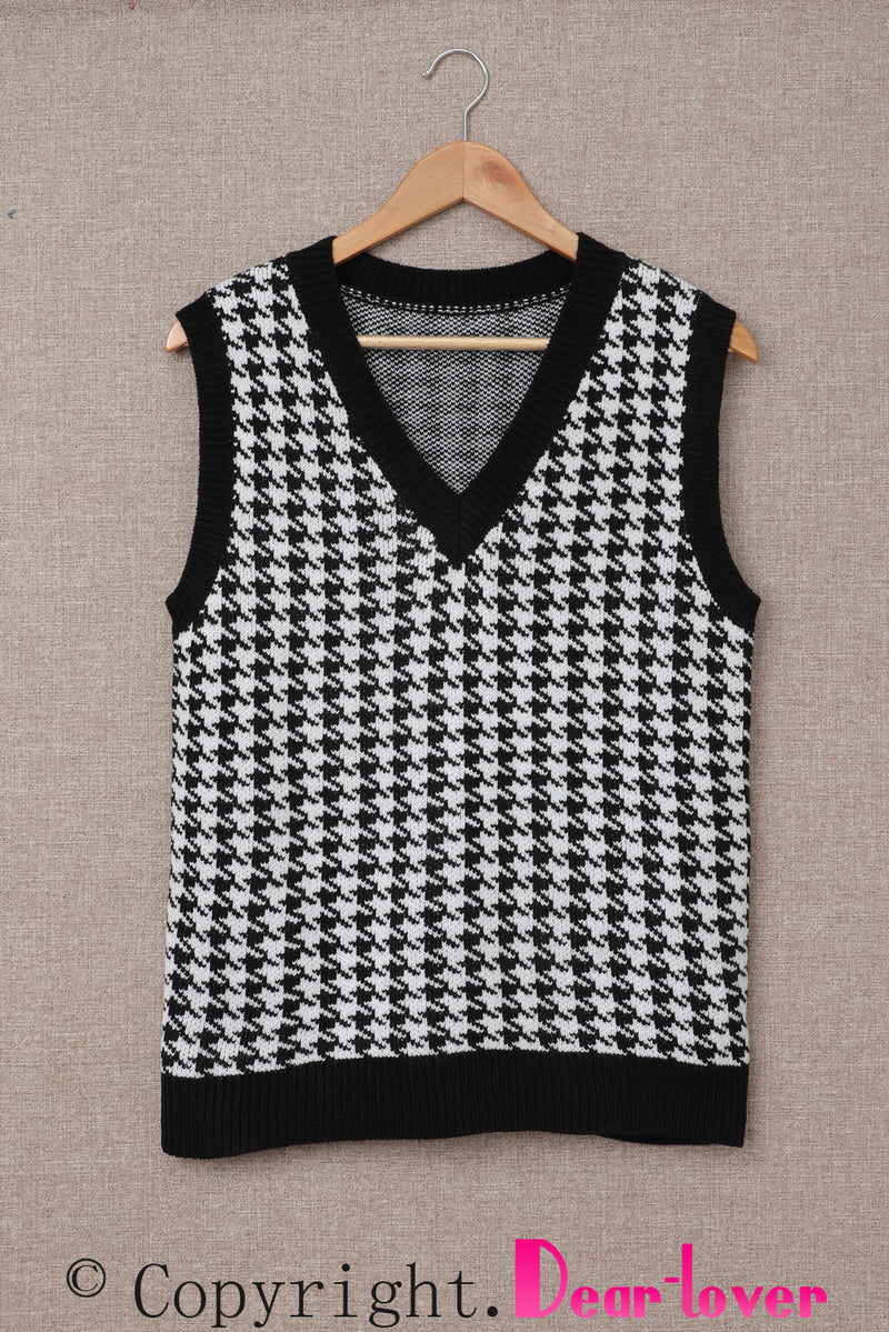 Gray V Neck Argyle Plaid Knitted Sweater Vest