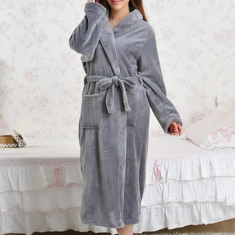 Coral Fleece Long Robe Kimono Gown Winter Warm Flannel Nightdress Bathrobe Casual Sleepwear Intimate Lingerie Thicken Homewear