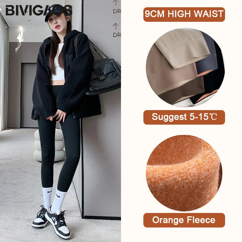 BIVIGAOS Autumn New Thin Rabbit Fleece Shark Leggings Women High Waist Elastic Pressure Slim Sport Fitness Winter Warm Leggings