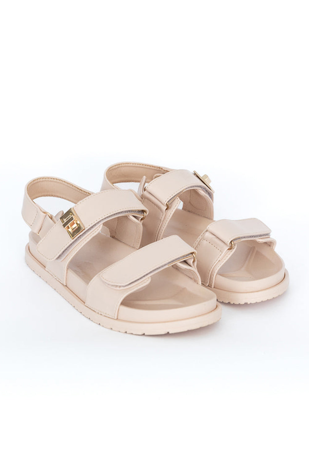 White Metal Decor Buckle Cutout Leather Sandals