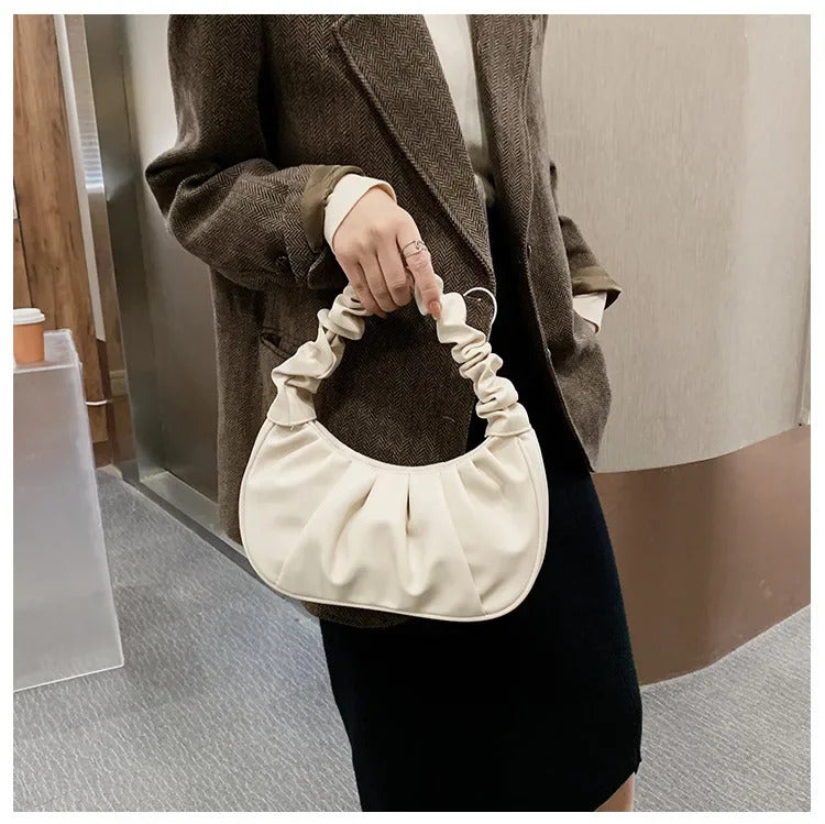 Fashion Pleated Handlebags for Women PU Cloud Bags Leisure Armpit Bag Shopping Shoulder Bags Dumpling Handbag Female Hand Bags