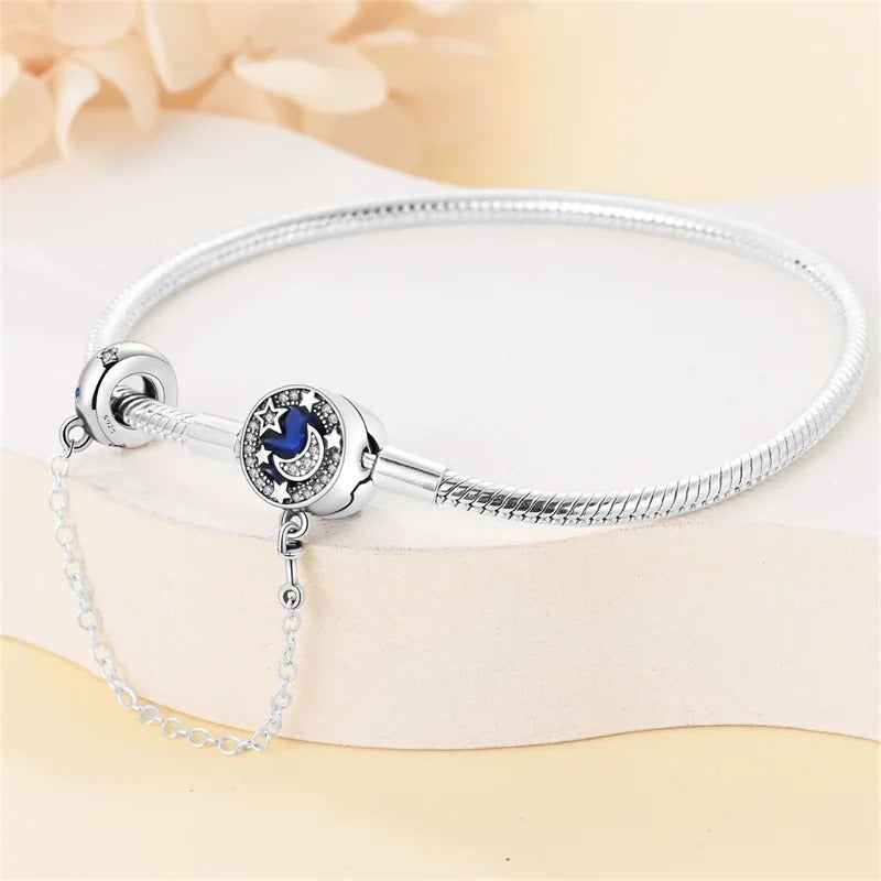 Original Bracelets 925 Silver 17-20CM Heart Safety 3mm Chain Snake Bone Bracelet Fit DIY Charms Bead Birthday Jewelry Gifts