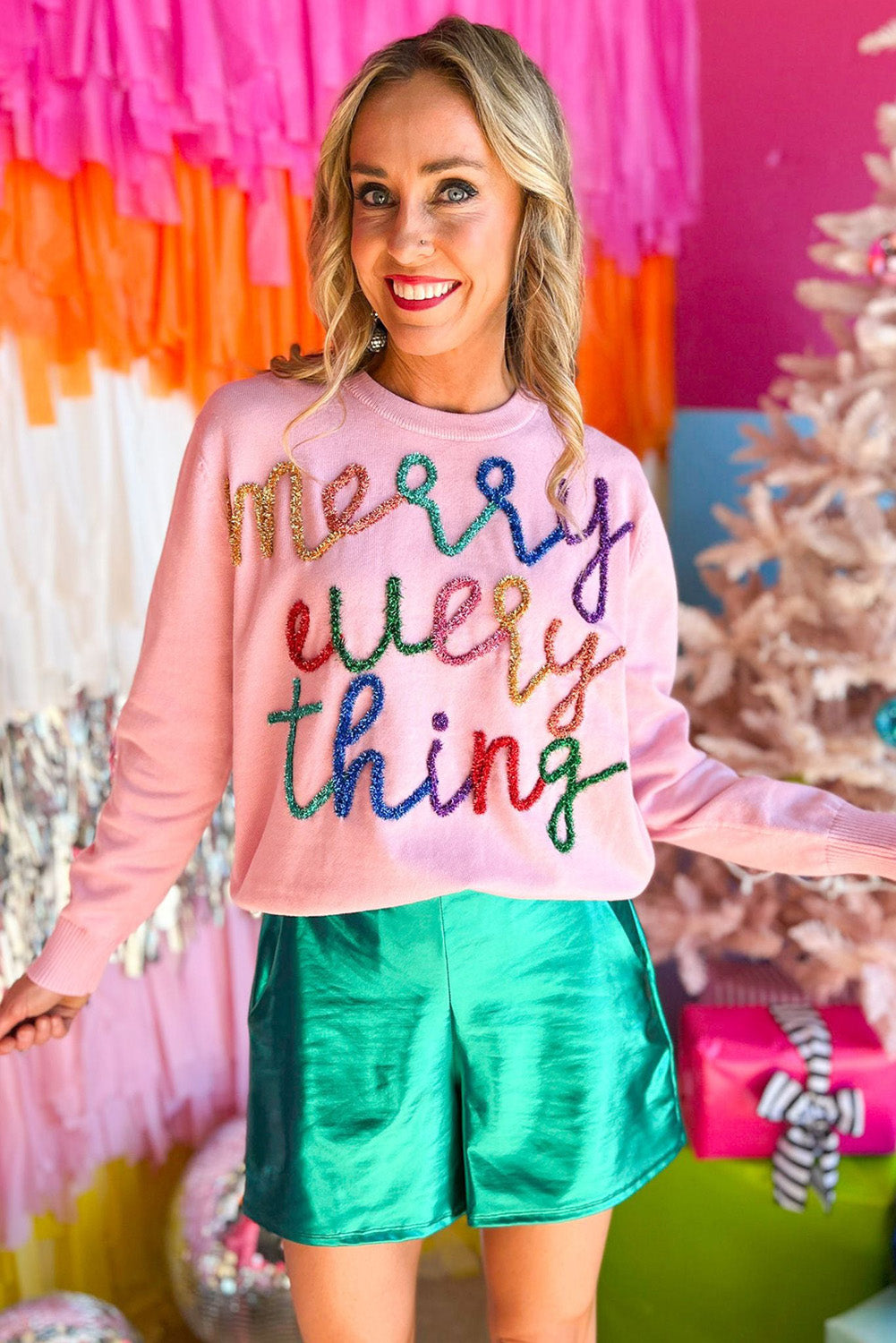 Pink Merry Everything Script Sweater