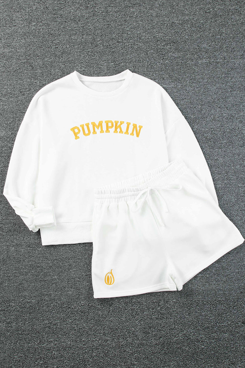 White PUMPKIN Flocking Graphic Pullover Sweatshirt and Shorts Set