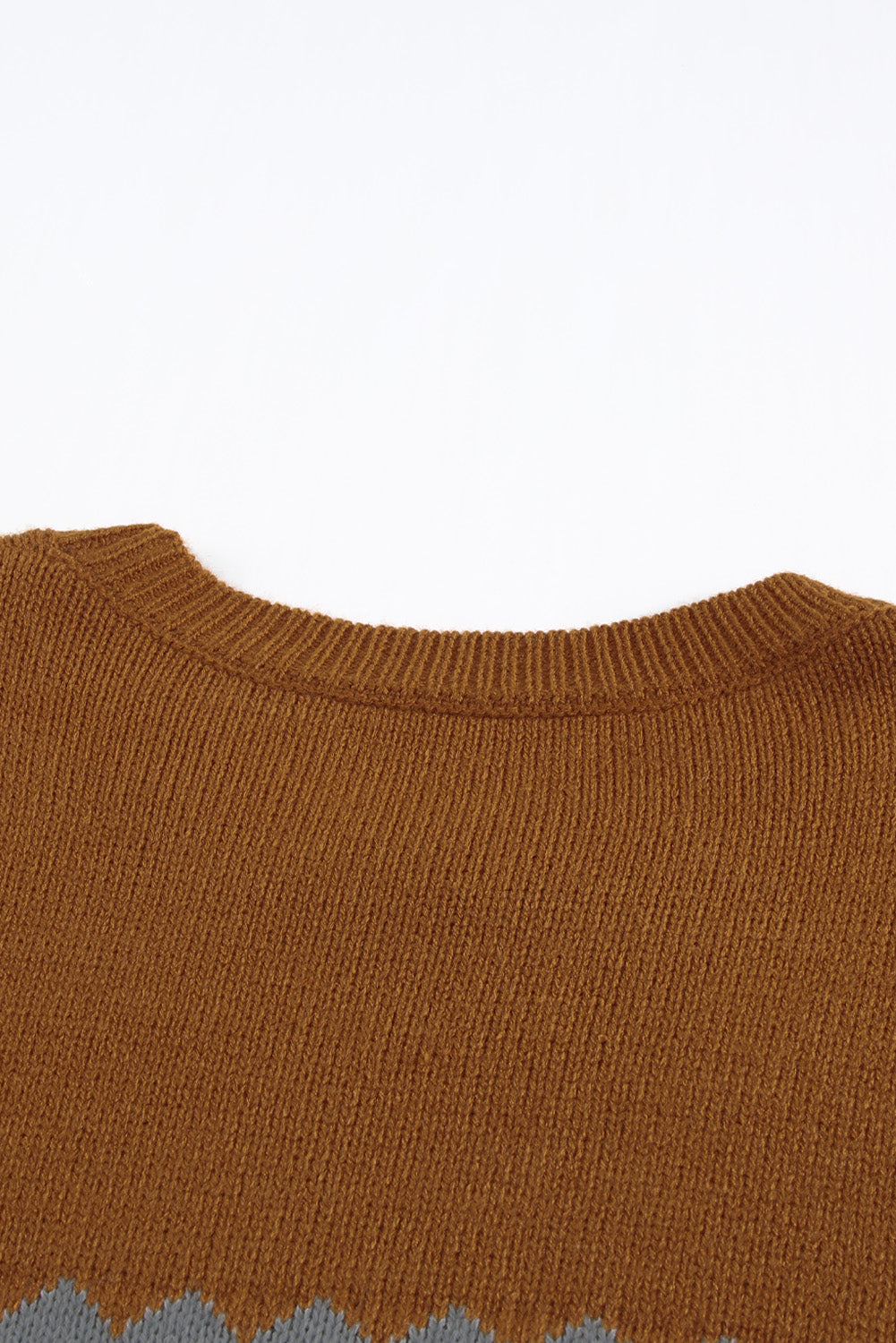 Brown Printed Crew Neck Knit Sweater